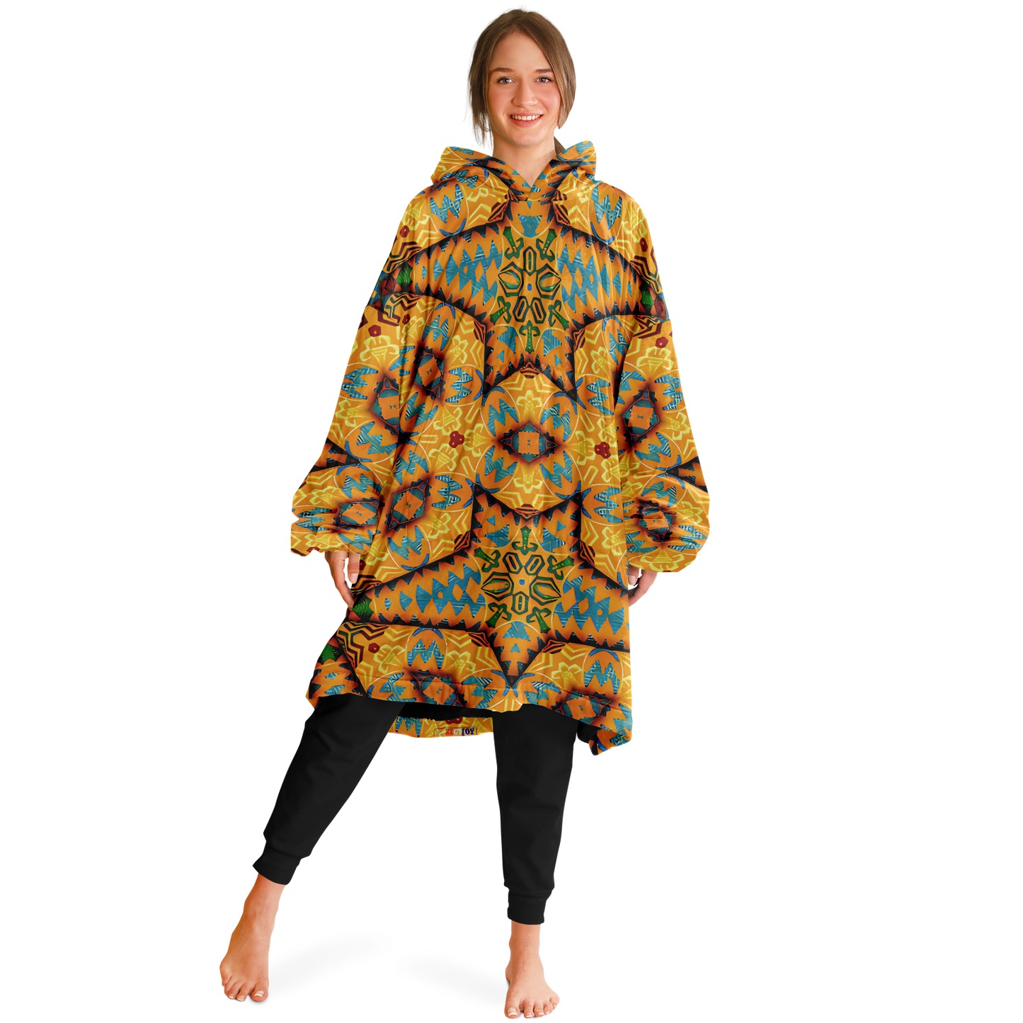 Women's Golden Geometric Mosaic Pattern Snug Hoodie
