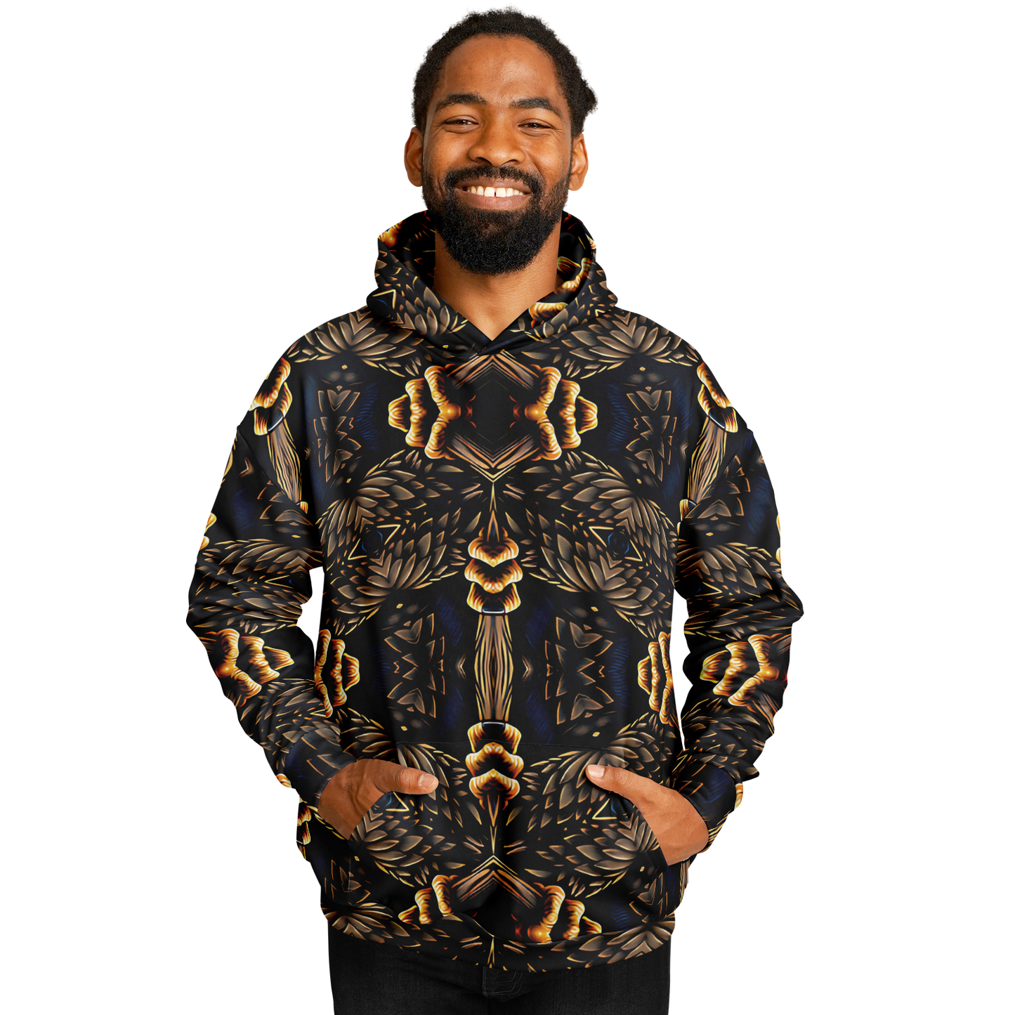 Men's Geometric Gold & Black Pattern Heavyweight Oversized Hoodie
