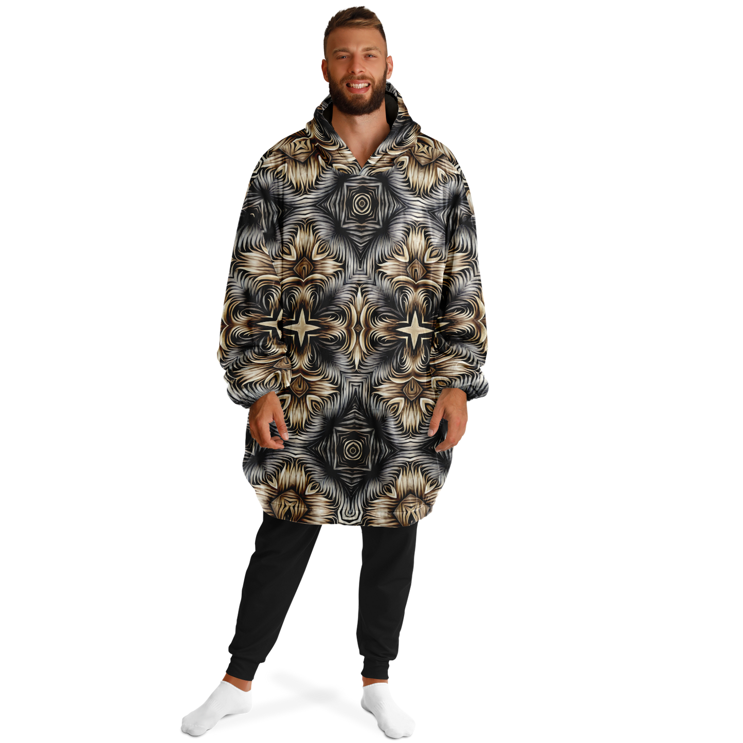 Men's Neutral Geometric Floral Pattern All Over print Snug Hoodie
