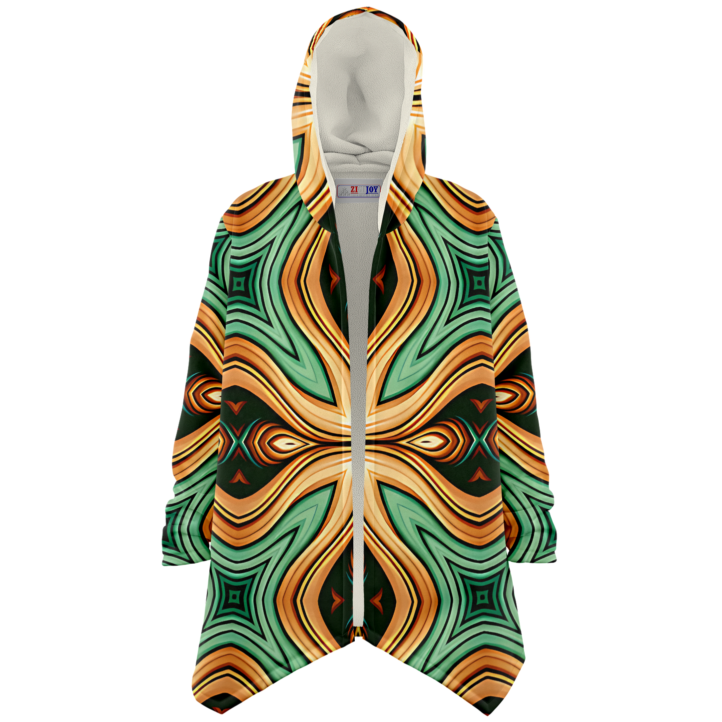 Men's  Green & Gold Retro Kaleidoscope Pattern Microfleece Cloak