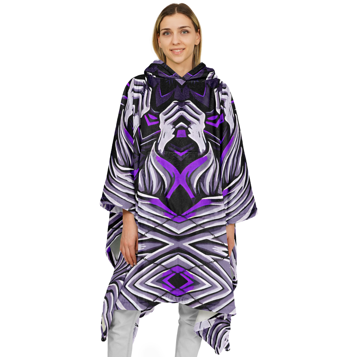 Women's Kaleidoscope Purple Pattern Flannel Blanket Poncho