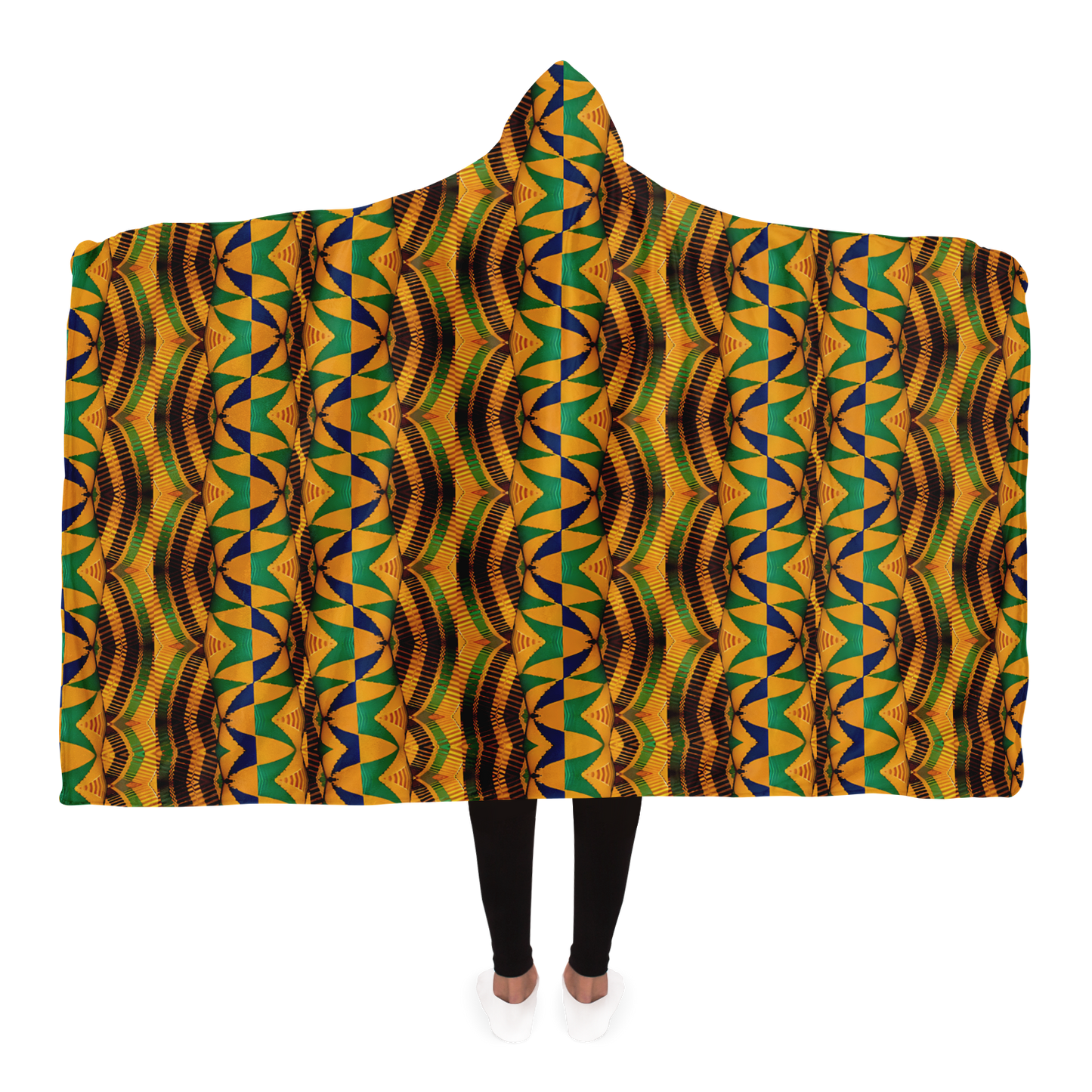 Women's African Kente Geometric Pattern All-Over Print Hooded Blanket Micro Fleece