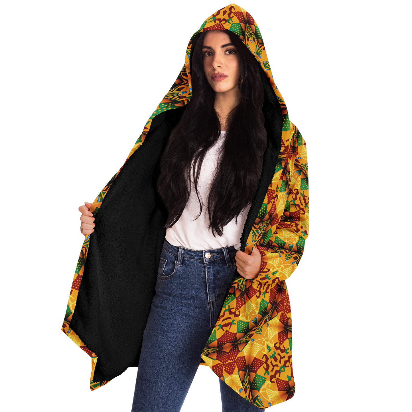 Women's Autumn Kaleidoscope Floral Pattern Microfleece Cloak