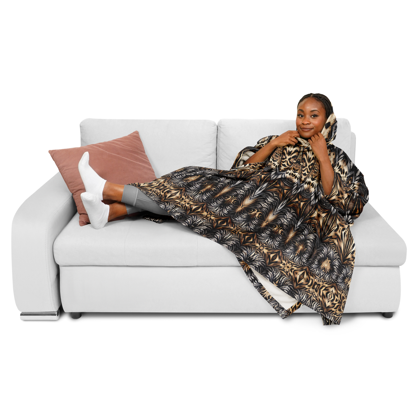 Women's Leopard Trendy Geometric Pattern All-Over Print Flannel Blanket Poncho