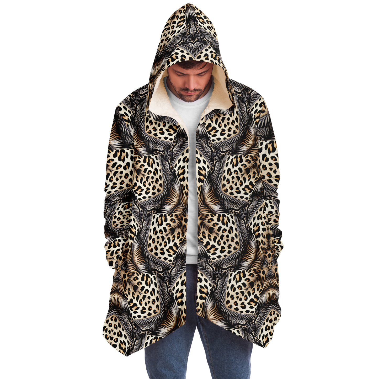 Men's Kaleidoscope Leopard Pattern All-Over Print Microfleece Cloak