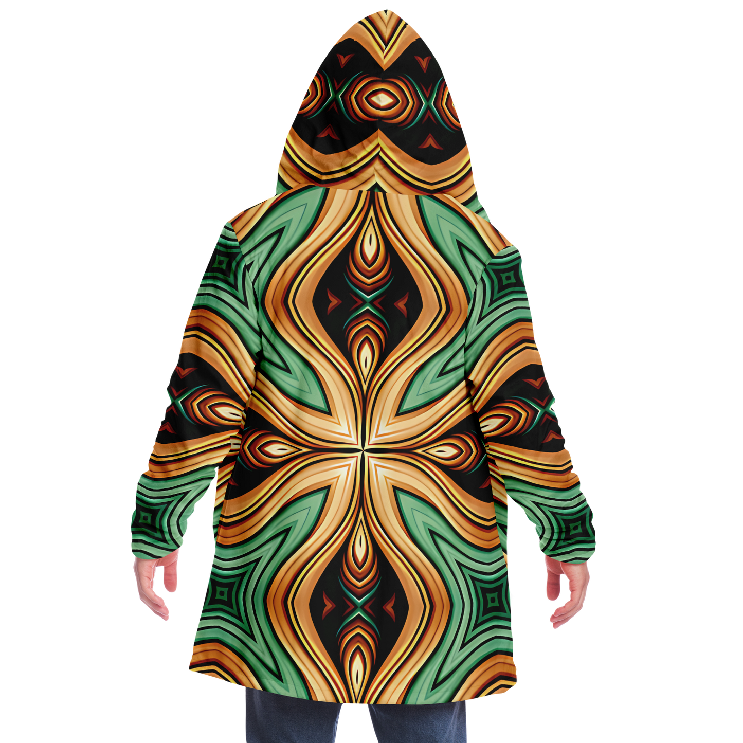 Men's  Green & Gold Retro Kaleidoscope Pattern Microfleece Cloak