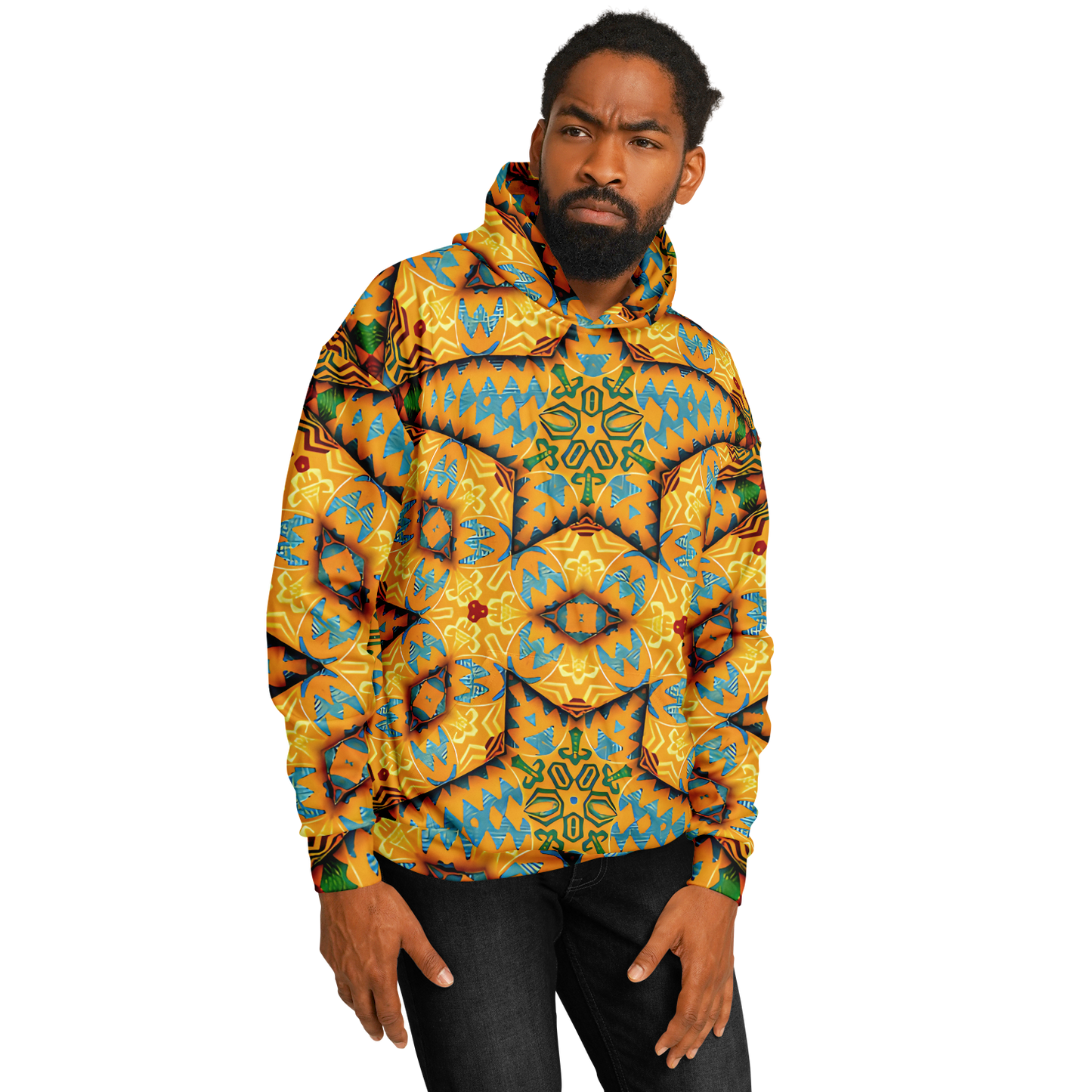 Men's Golden Geometric Mosaic Pattern Heavyweight Oversized Hoodie