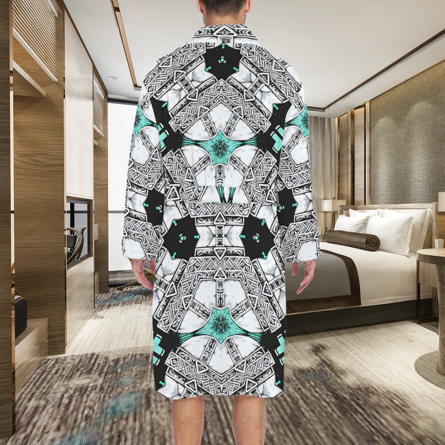 Men's Kaleidoscope Geo Pattern All Over Print Belted Sleep Robe