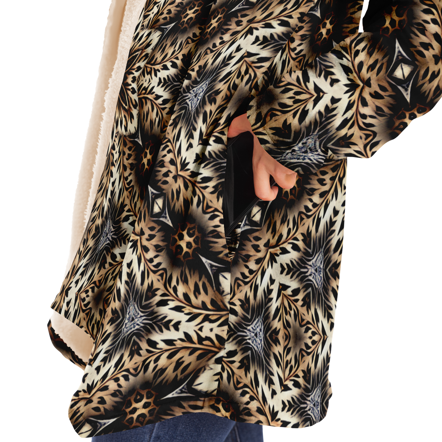 Women's Leopard Kaleidoscope Pattern All-Over Print Microfleece Cloak