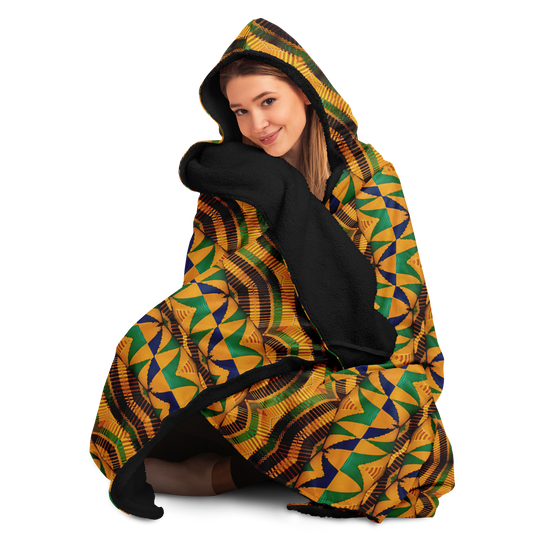 Women's African Kente Geometric Pattern All-Over Print Hooded Blanket Micro Fleece