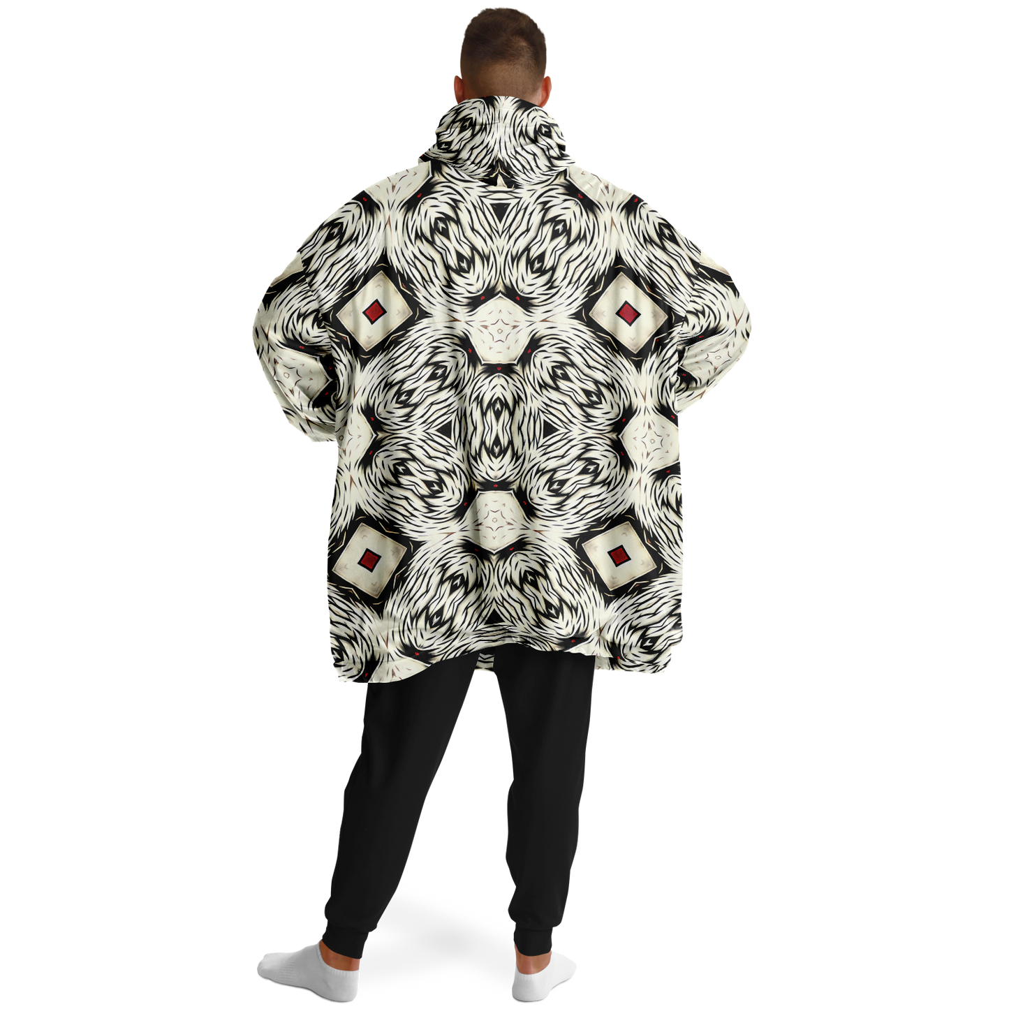 Men's Black & White Abstract Pattern  All Over print Snug Hoodie