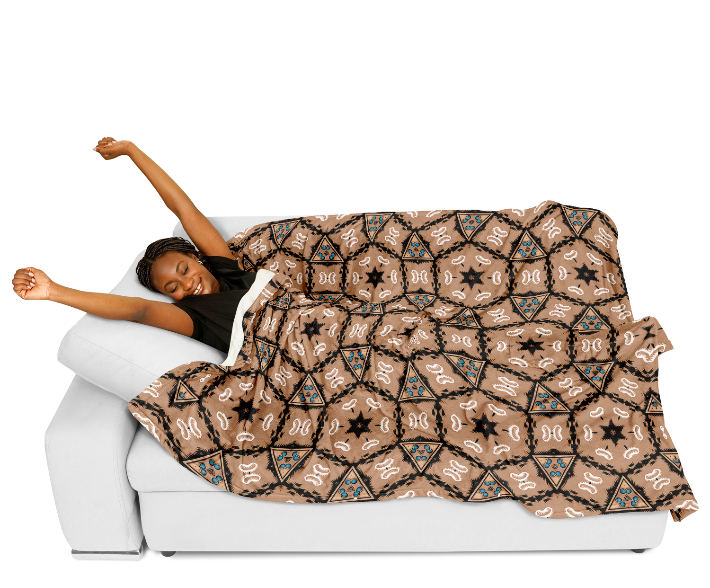 Women's Geometric Brown Kaleidoscope Pattern All Over Print Flannel Blanket Poncho