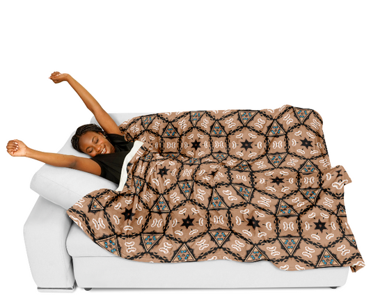 Women's Geometric Brown Kaleidoscope Pattern All Over Print Flannel Blanket Poncho