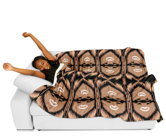 Women's Brown Geometric Pattern All-Over Print Flannel Blanket Poncho