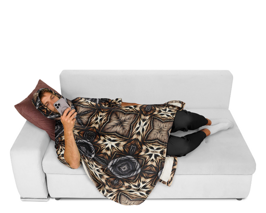 Men's Geometric Kaleidoscope Brown Pattern All Over Print Flannel Blanket Poncho