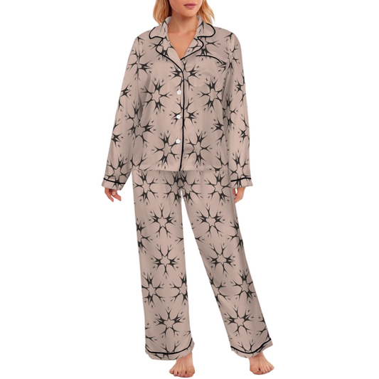 Women's Blush Pink Kaleidoscope Pattern All-Over Print Long Sleeve Satin Pajama Set