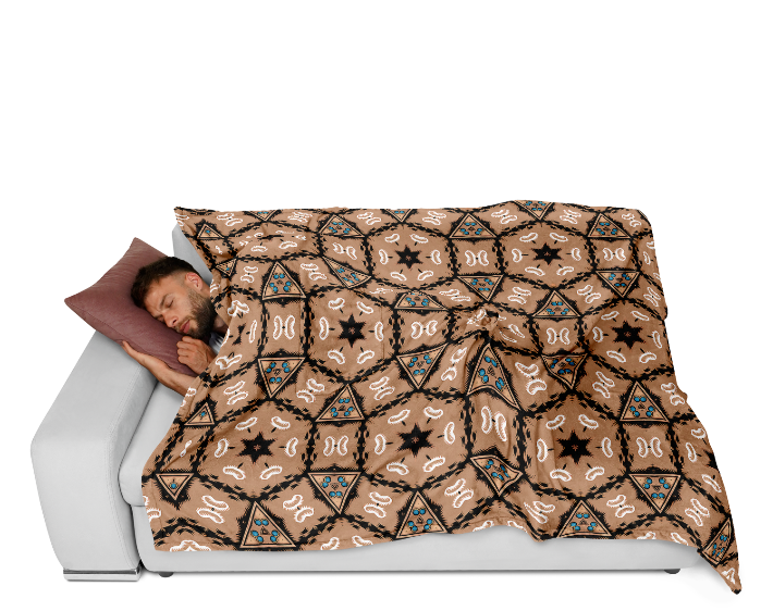 men's Geometric Brown Kaleidoscope Pattern All Over Print Flannel Blanket Poncho