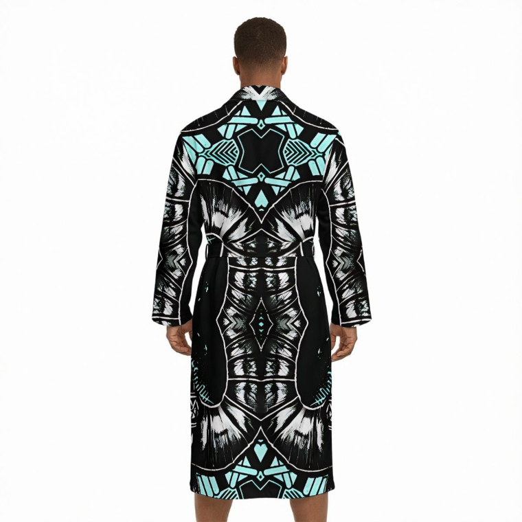 Men's Kaleidoscope Geometric Pattern Design All Over Print Fleece-Lined Bathrobe with Belt