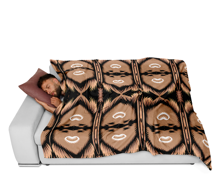 Men's Brown Geometric Pattern All-Over Print Flannel Blanket Poncho