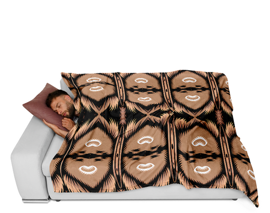 Men's Brown Geometric Pattern All-Over Print Flannel Blanket Poncho