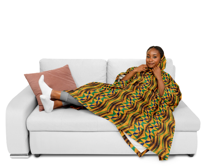 Women's African Kente Geometric Pattern All-Over Print Flannel Blanket Poncho