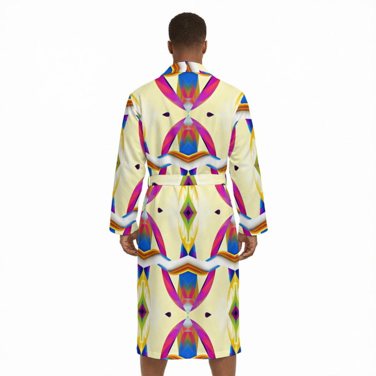 Men's Colorful Boho Pattern Design All Over Print Fleece-Lined Bathrobe with Belt
