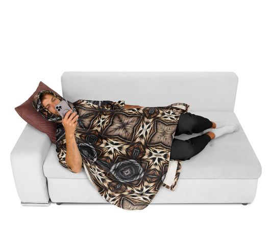 Men's Geometric Kaleidoscope Brown Pattern All Over Print Flannel Blanket Poncho