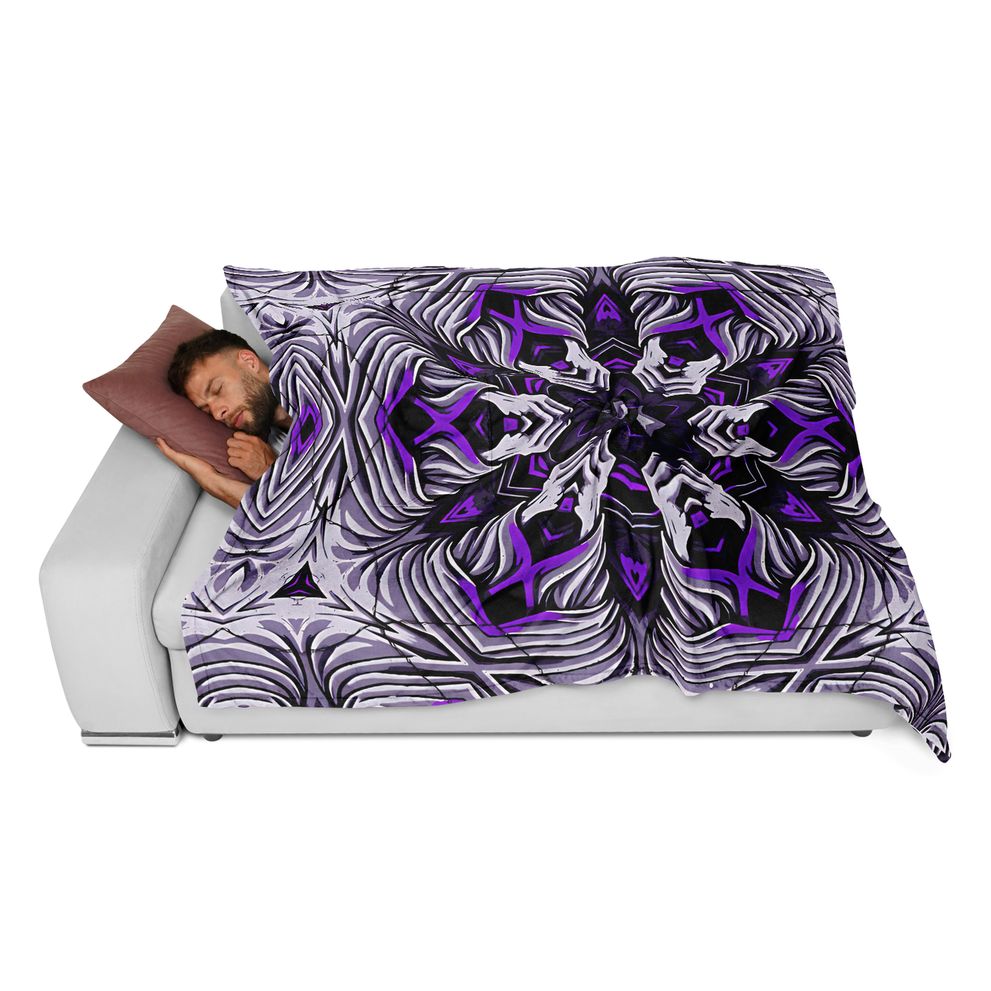 Men's Kaleidoscope Purple Pattern Flannel Blanket Poncho All Over Print
