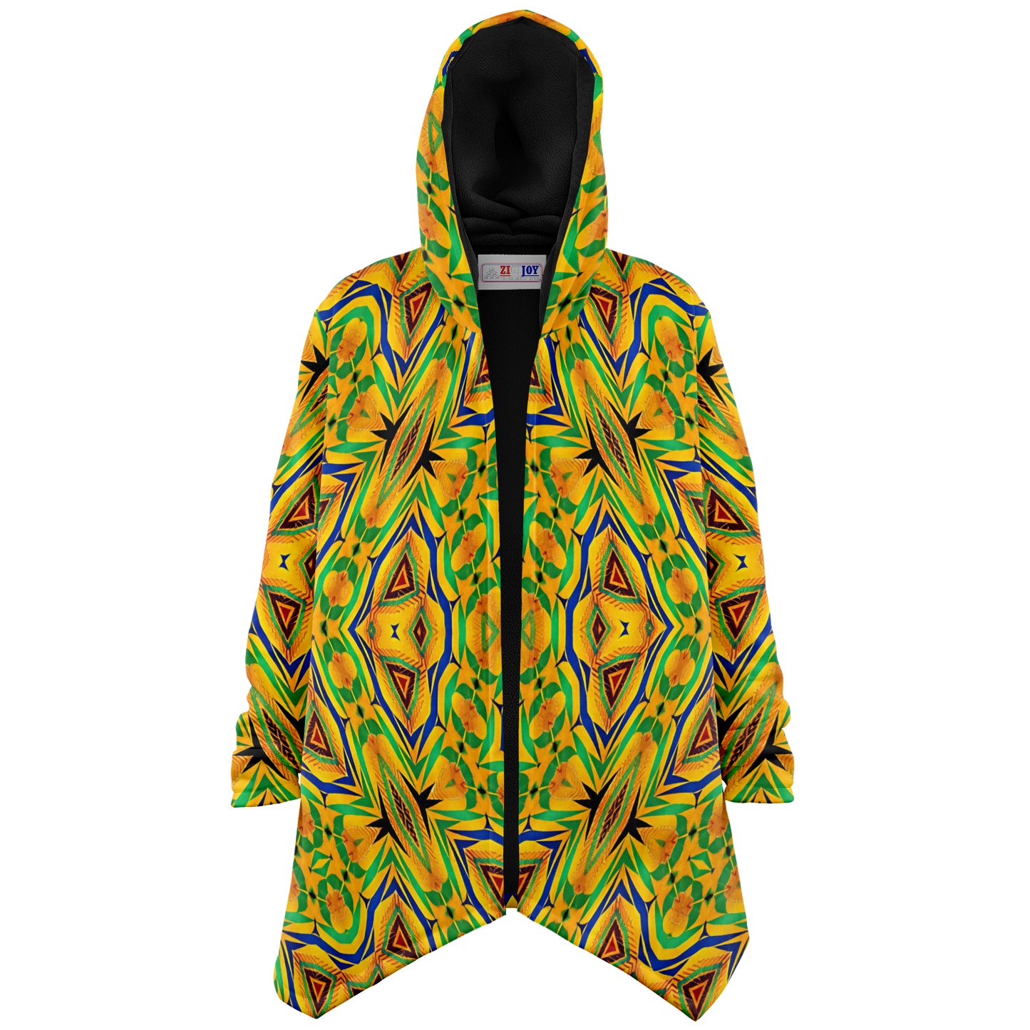 Men's Vibrant Yellow Green Geo Kente Pattern All-Over Print Microfleece Cloak