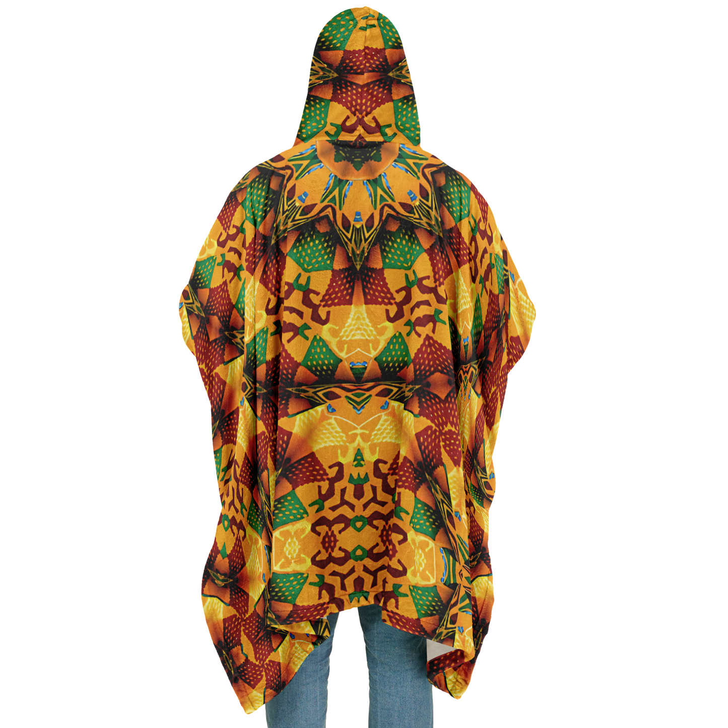 Men's Autumn Kaleidoscope Floral Pattern Flannel Blanket Poncho