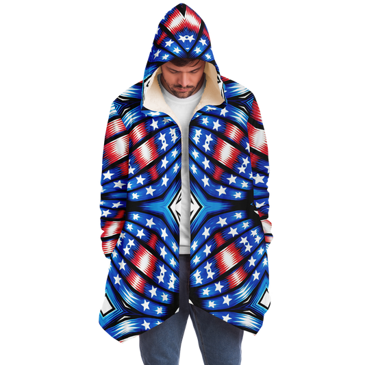 Men's Red White Blue Geometric Pattern All-Over Print Microfleece Cloak