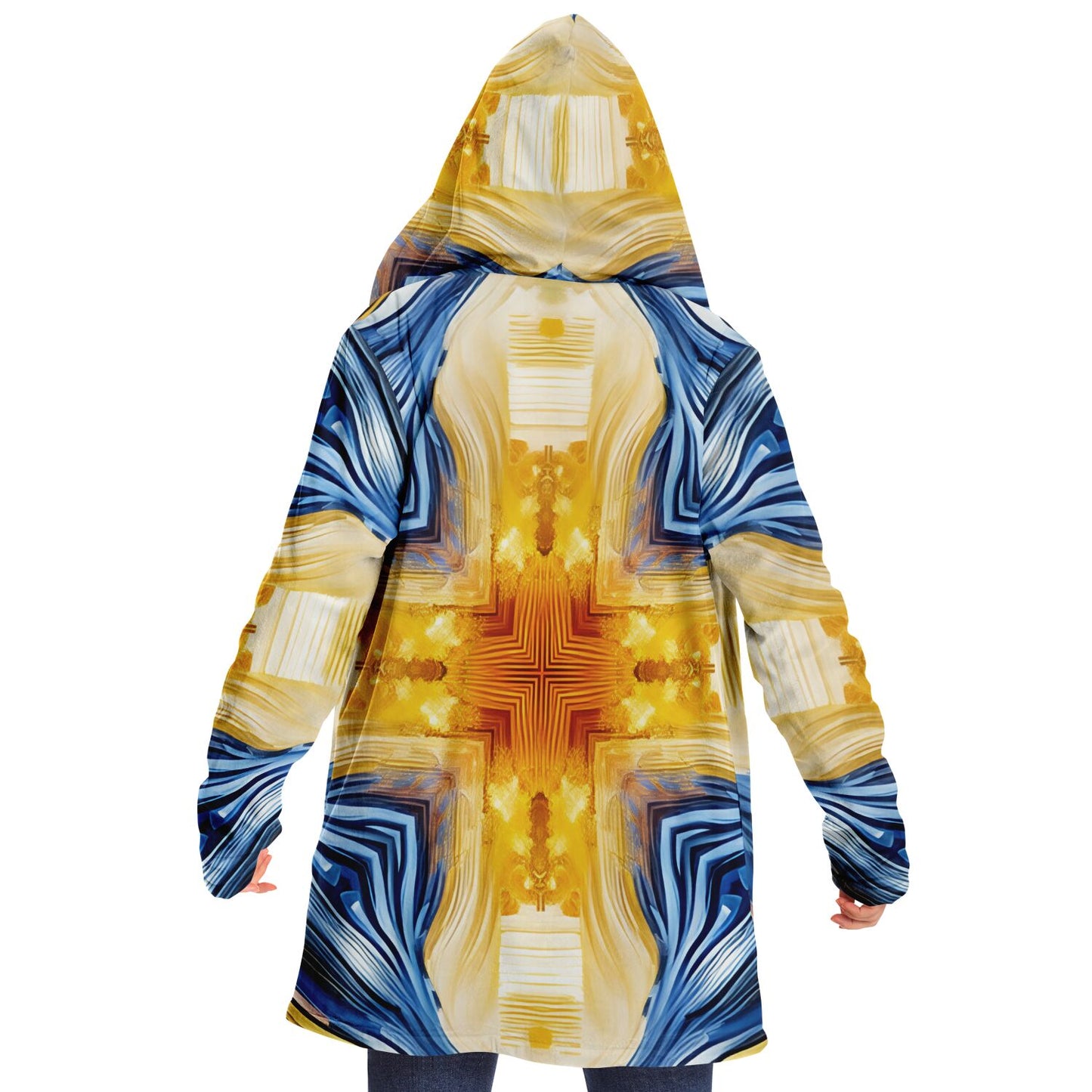 Women’s Bright Orange & Blue Abstract All Over Print Microfleece Cloak