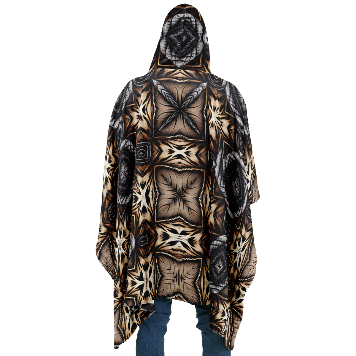 Men's Geometric Kaleidoscope Brown Pattern All Over Print Flannel Blanket Poncho