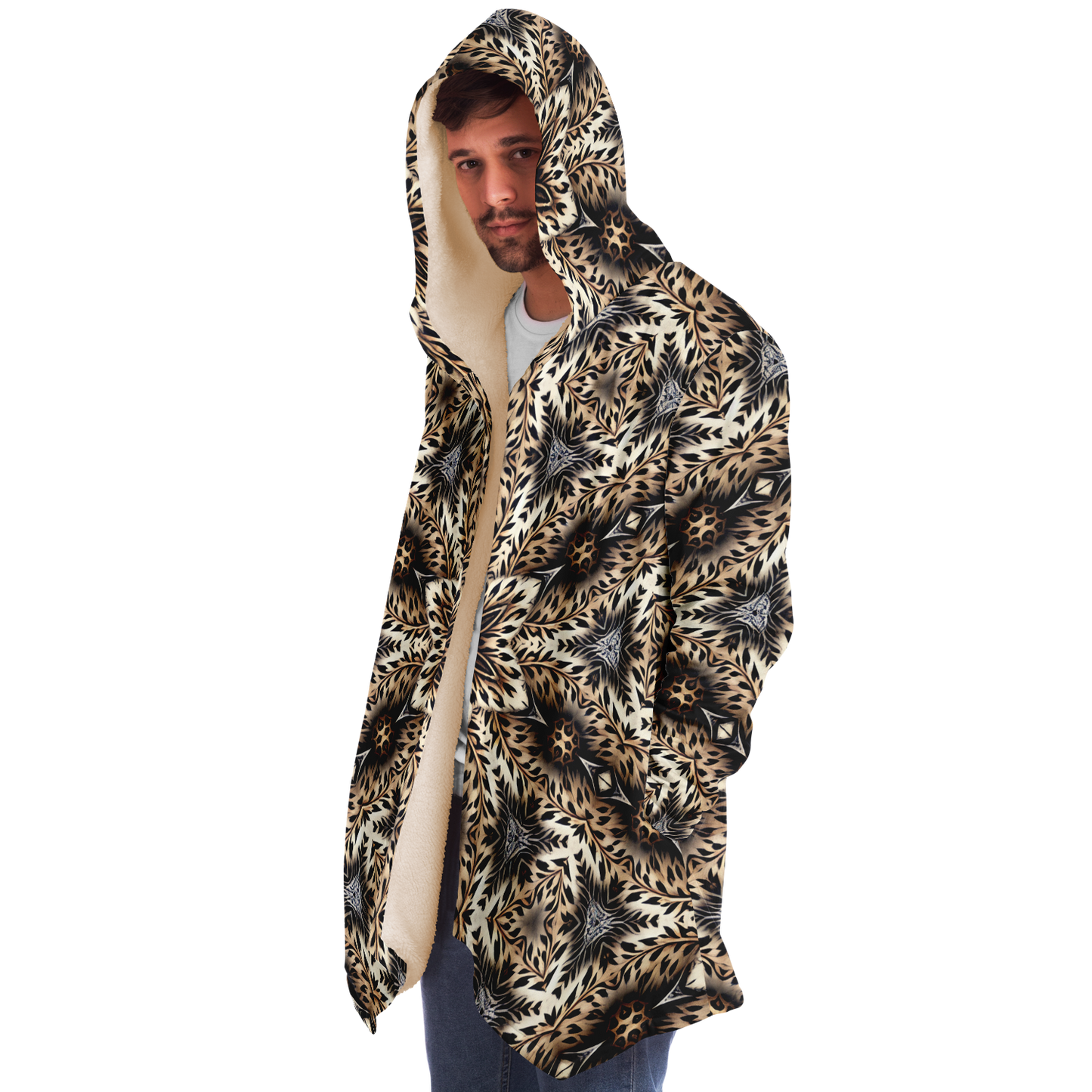 Men's Leopard Kaleidoscope Pattern All-Over Print Microfleece Cloak