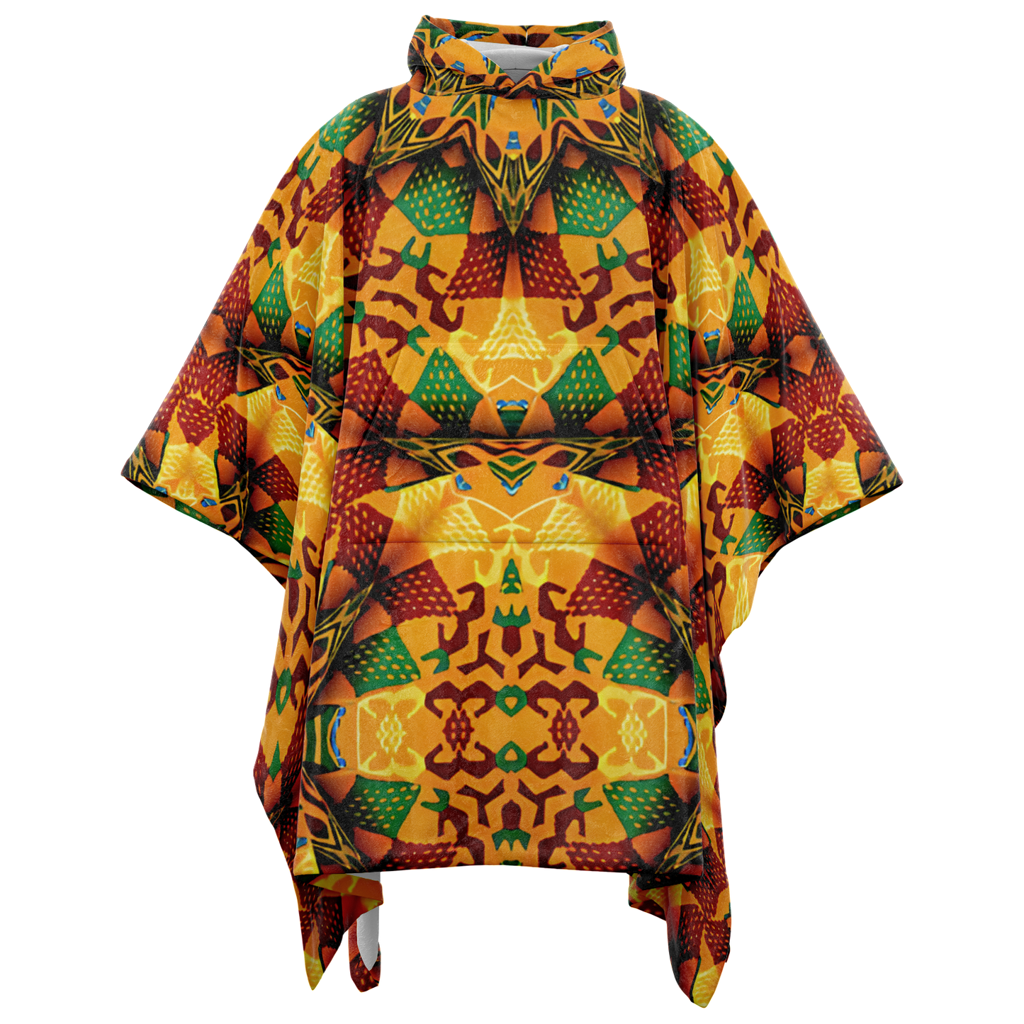 Men's Autumn Kaleidoscope Floral Pattern Flannel Blanket Poncho