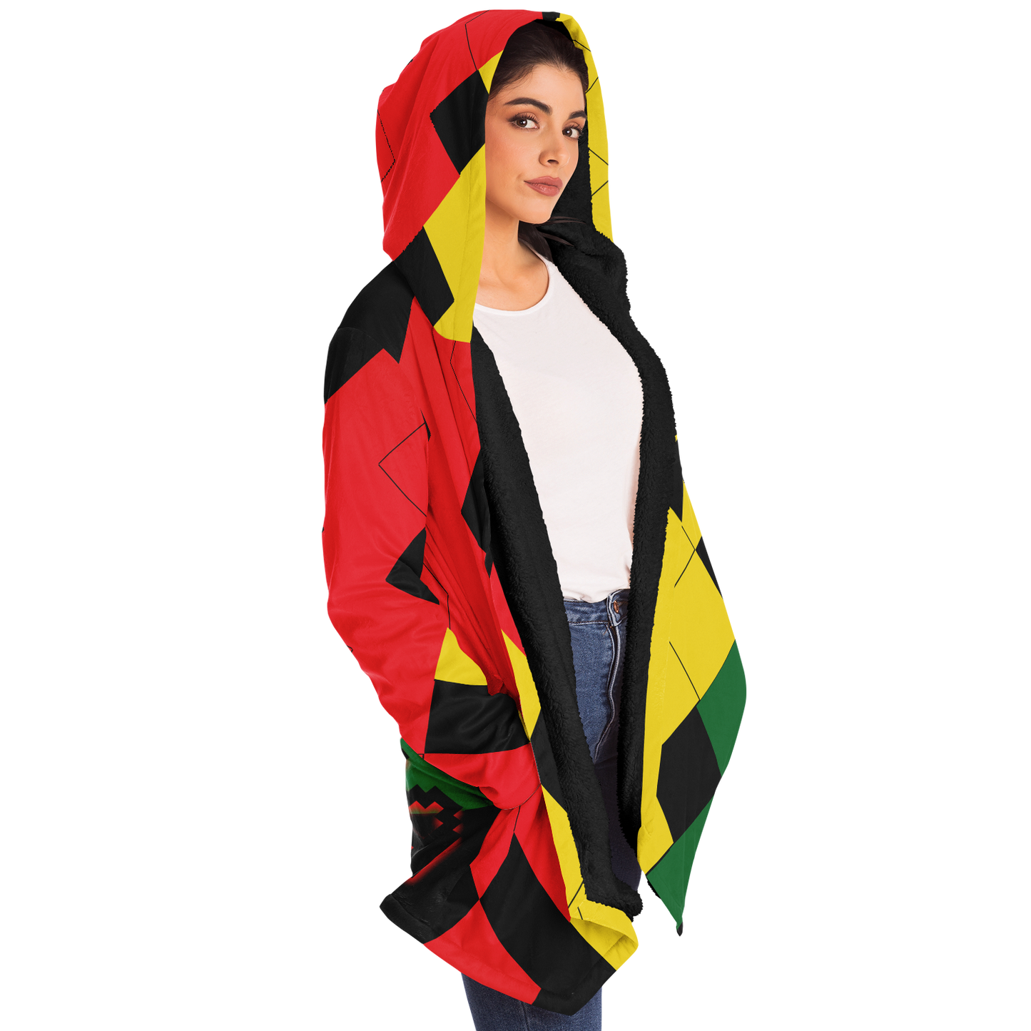 Women's Red Yellow Green and Black Stars Microfleece Cloak