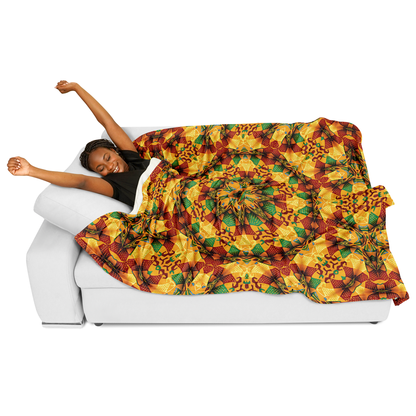 Women's Autumn Kaleidoscope Floral Pattern Flannel Blanket Poncho