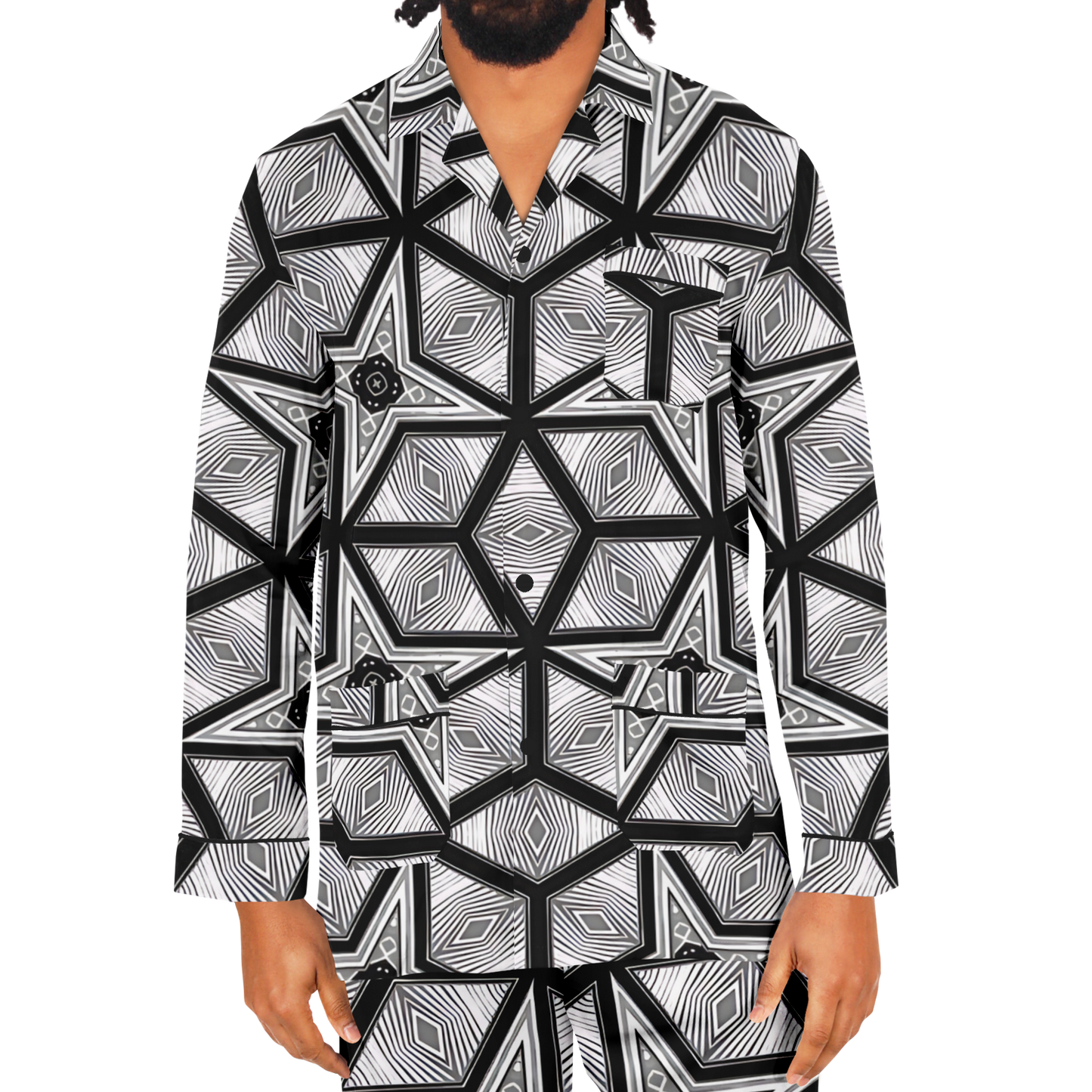 Men's Geometric Star Grid Satin Pajamas