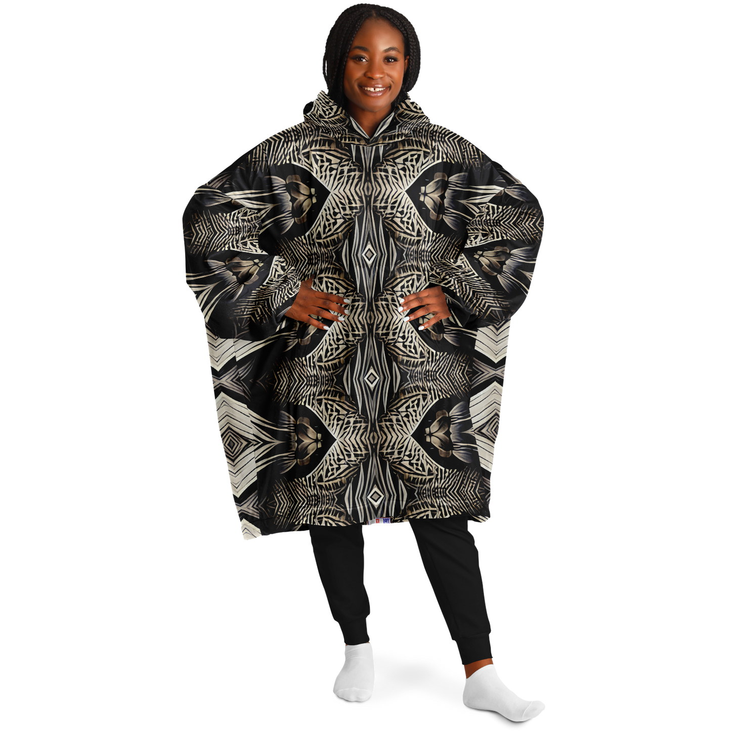 Women's Monochrome Geometric Kaleidoscope Pattern All Over Print Snug Hoodie