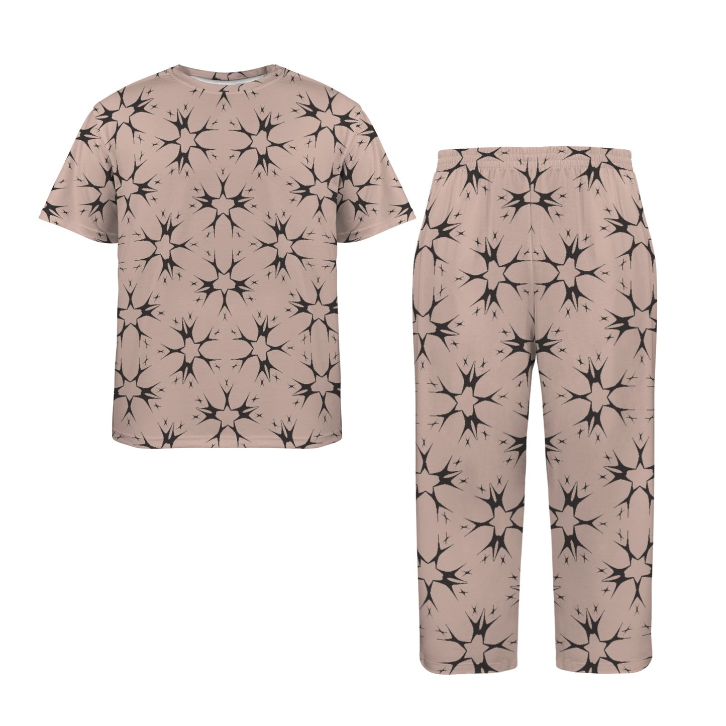 Men's Blush Pink Kaleidoscope Pattern All Over Print Crew Neck Pajama Set