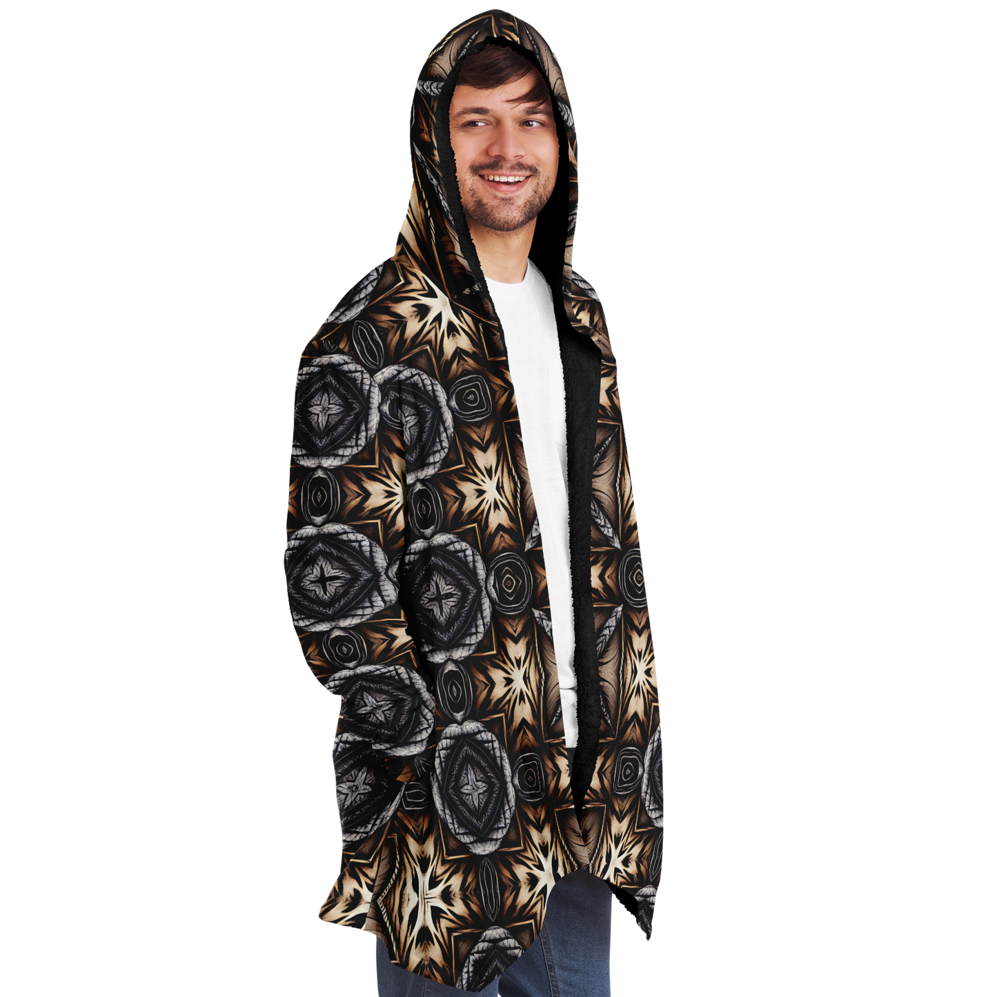 Men's Geometric Kaleidoscope Brown Pattern All Over Print Microfleece Cloak