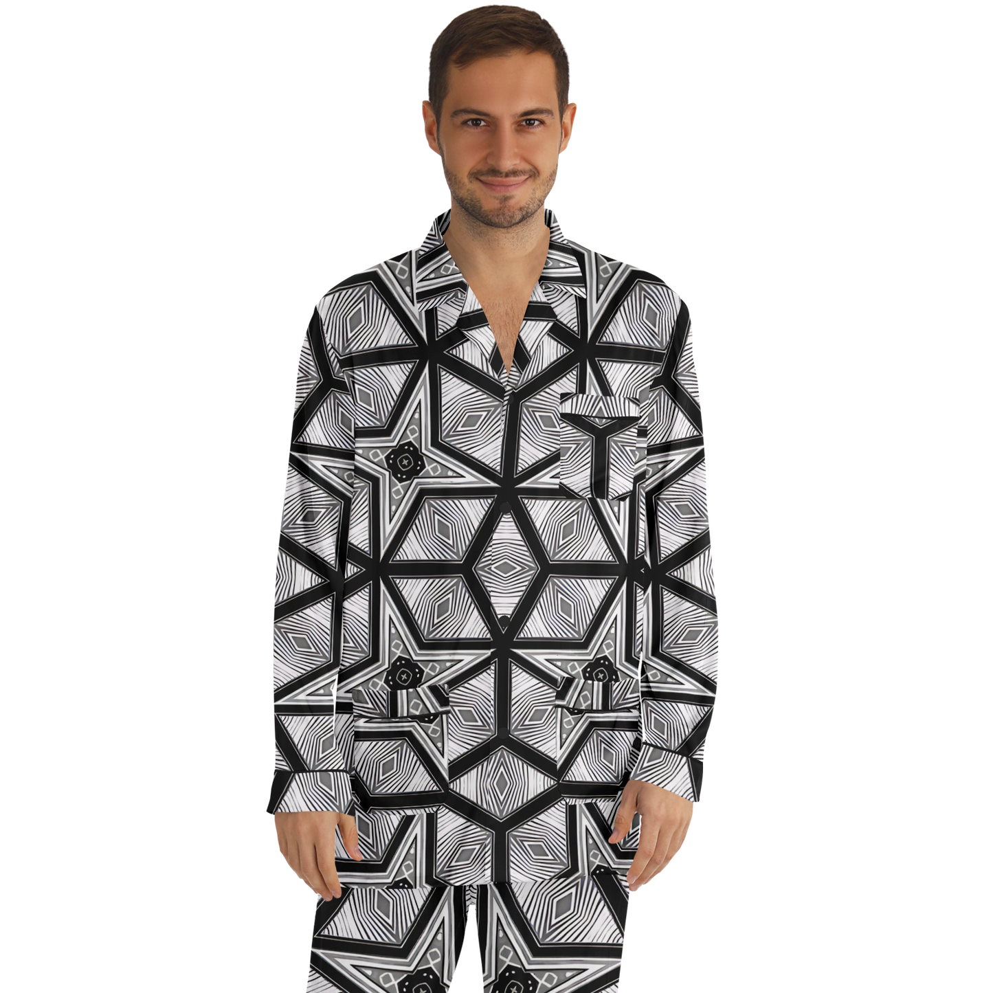 Men's Geometric Star Grid Satin Pajamas