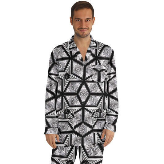 Men's Geometric Star Grid Satin Pajamas