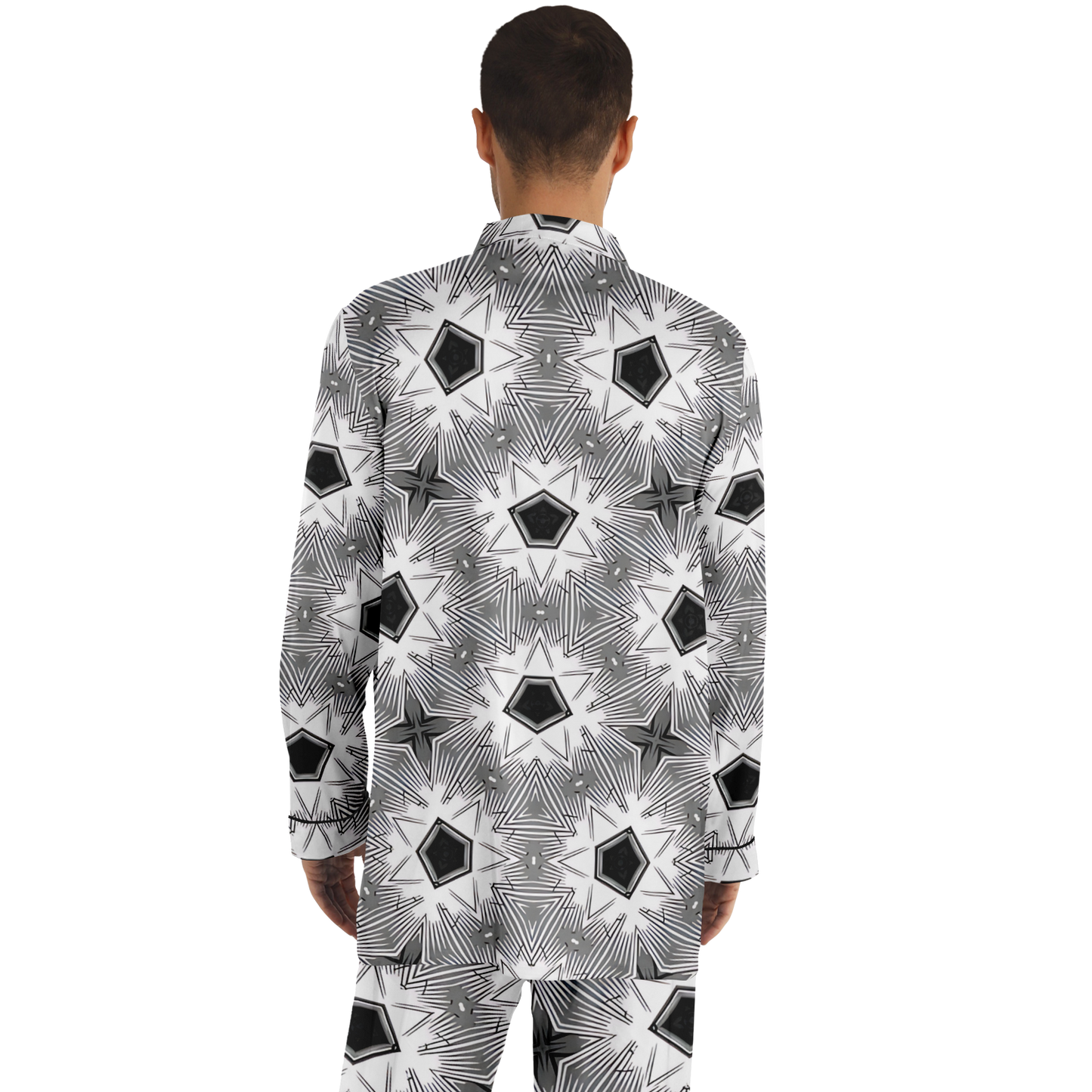 Men's Monochrome Tie-Dye Pattern Satin Pajamas