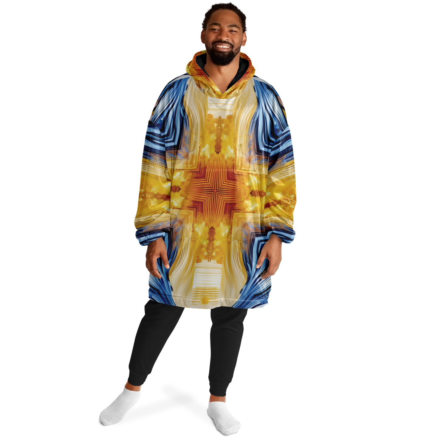 Men’s Bright Orange & Blue Abstract All Over Print Snug Hoodie