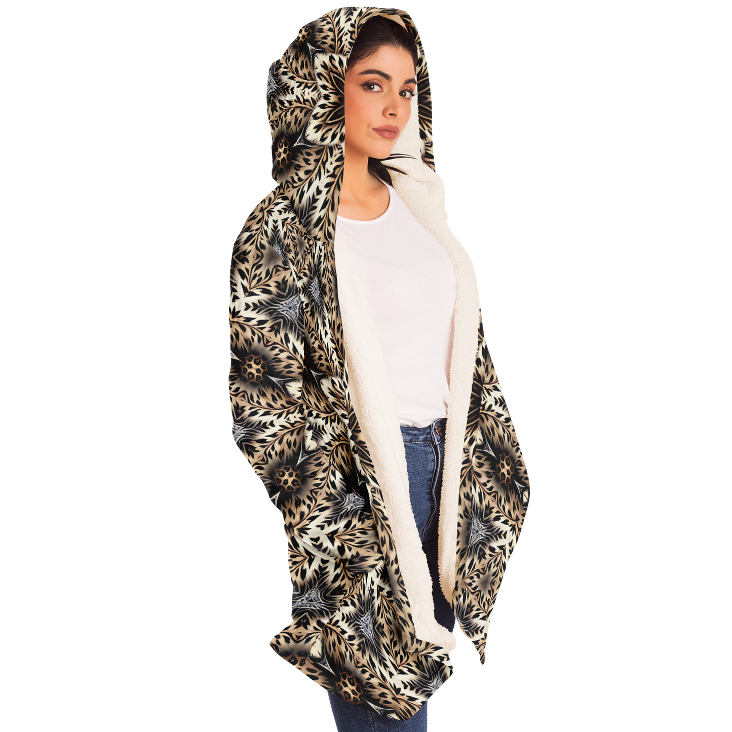 Women's Leopard Kaleidoscope Pattern All-Over Print Microfleece Cloak