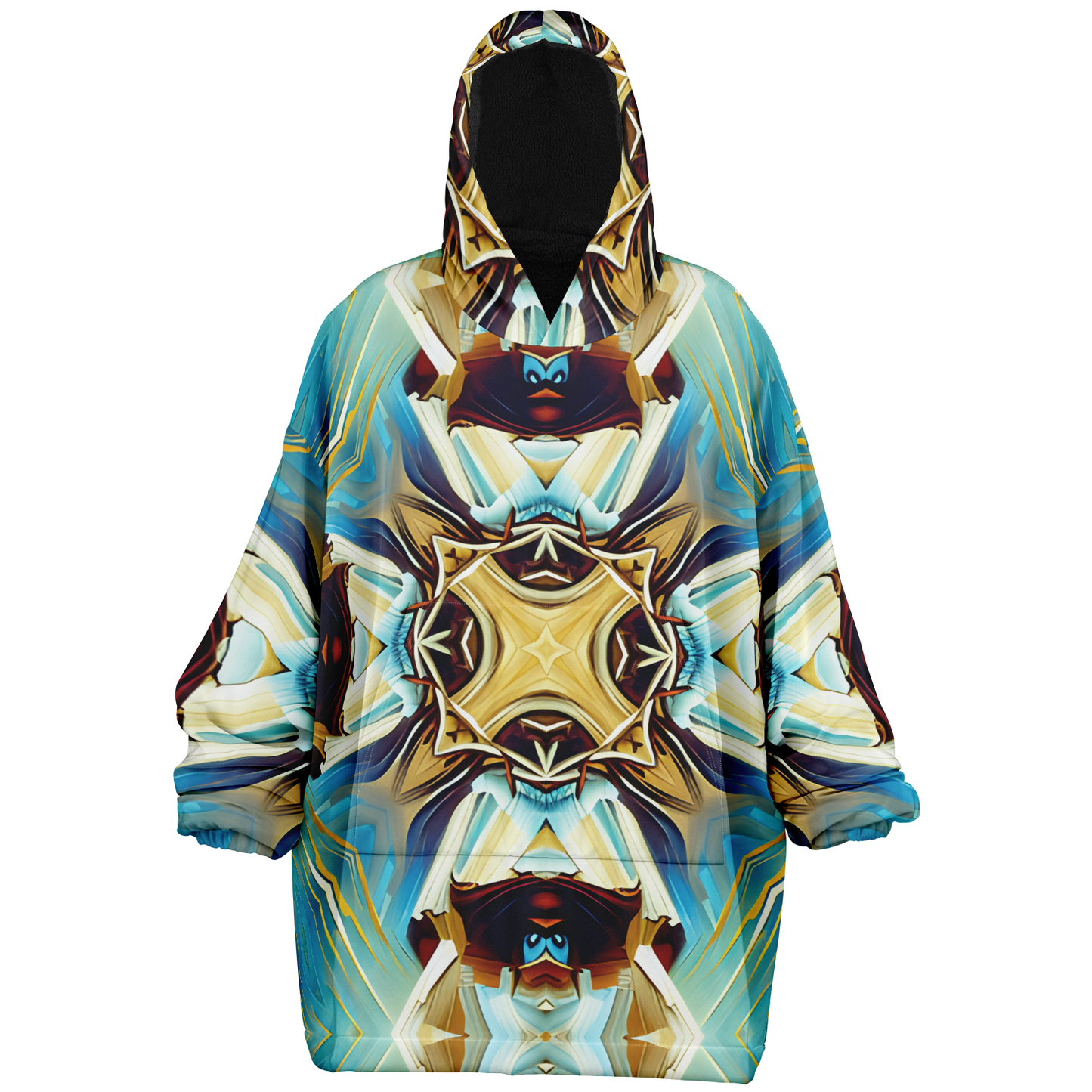 Men's Abstract Teal & Gold Pattern All Over Print Snug Hoodie
