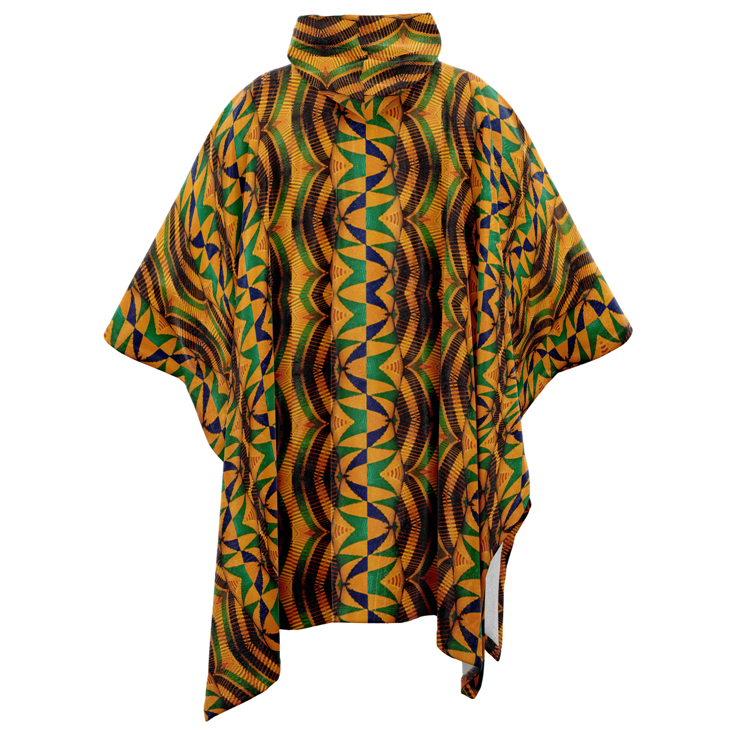 Women's African Kente Geometric Pattern All-Over Print Flannel Blanket Poncho