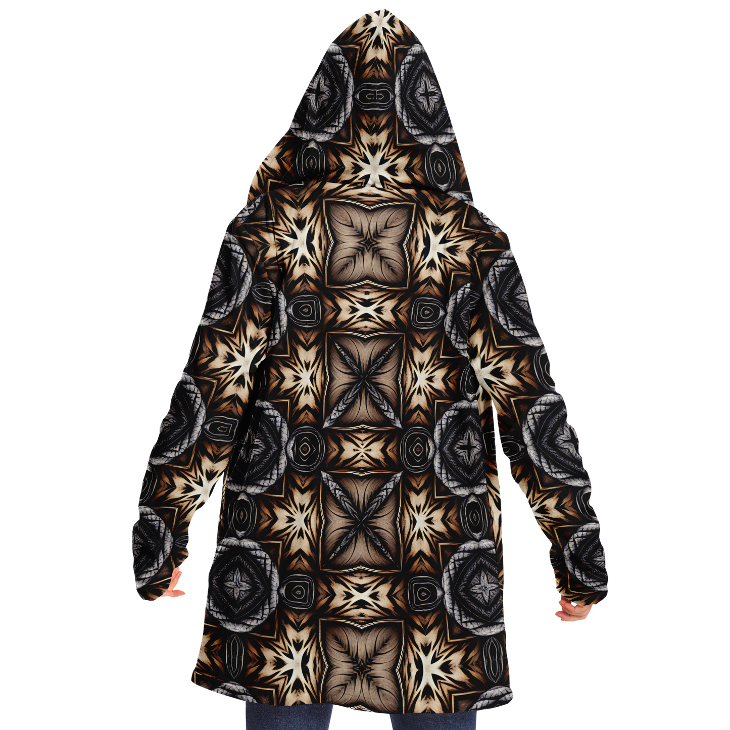 Women's Geometric Kaleidoscope Brown Pattern All Over Print Microfleece Cloak