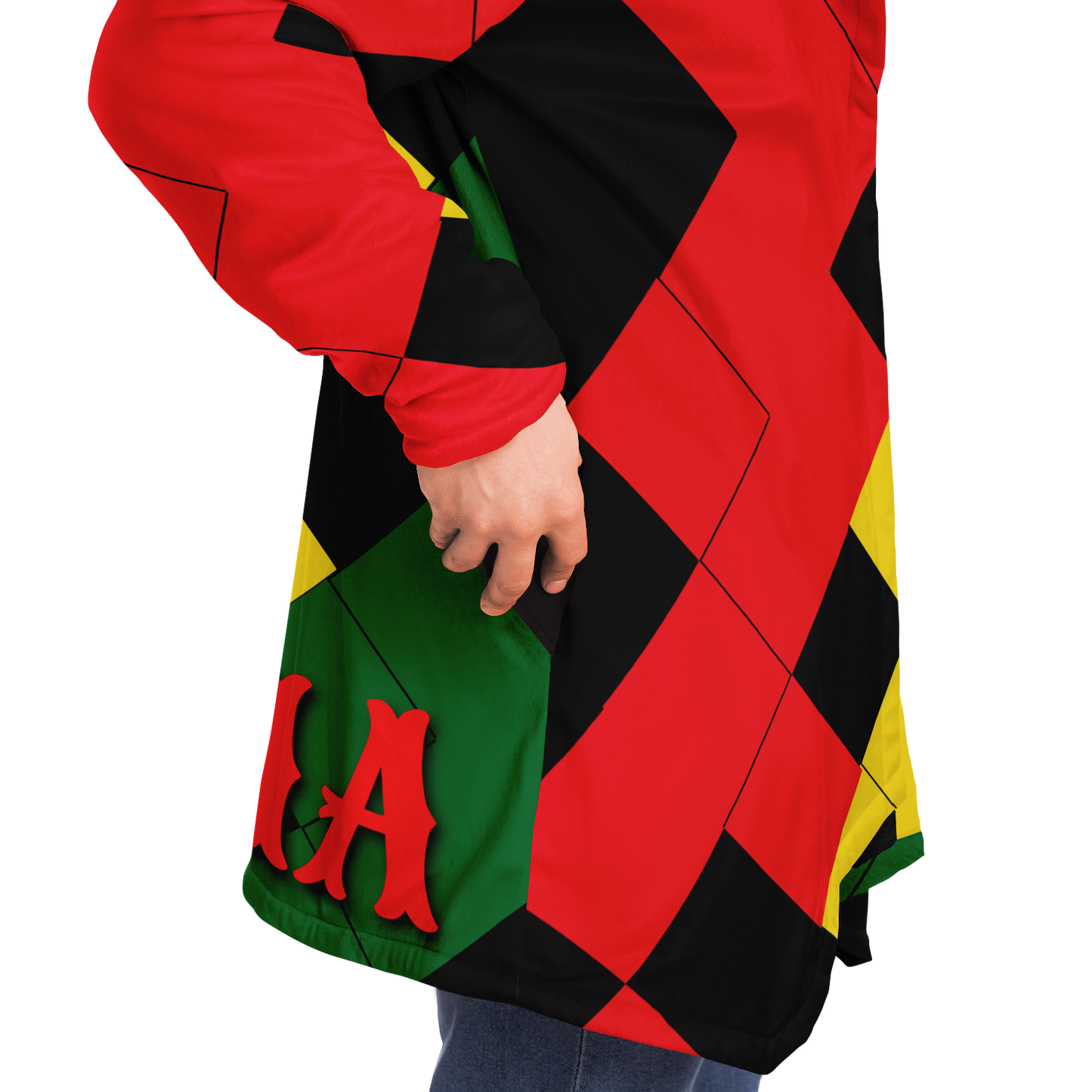 Men's Red Yellow Green and Black Stars Microfleece Cloak